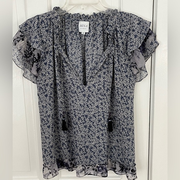 MISA Los Angeles Boho Ruffle Flutter Sleeve Chiffon Blouse Top Cottagecore M - Picture 1 of 12